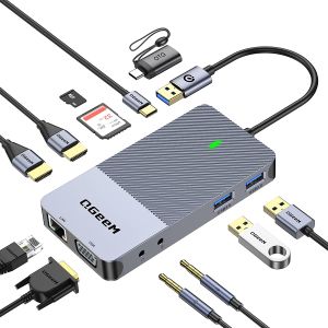 Cổng Kết Nối Đa Năng QGeeM USB 3.0 Cho MacBook M1 Hỗ Trợ Ba Màn Hình Hub USB C Màn Hình Kép Tương Thích Với Laptop Có Cổng VGA HDMI RJ45 Type-C