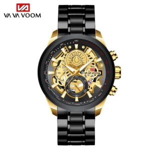 VA VA VOOM VA-2311 Design Jam Tangan Stainless Steel Pria Waterproof Luminous Quartz Watches