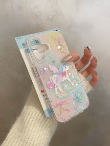 Dreamy Gradient Unicorn Full Cover iPhone Case Shockproof Diamond Studded Apple 16Promax 15Pro Max 14 13 Protector Silicone Shell