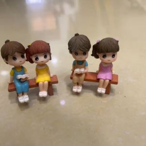 Mô hình tiểu cảnh cặp đôi học bài (KÈM GHẾ) trang trí terrarium xương rồng sen đá charm slime