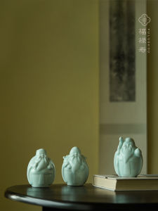 Chinese Style Desktop Ornaments Fu Lu Shou by Yiyi One Side One Thought for Elderly Mens Birthday Gifts Study Room Decor