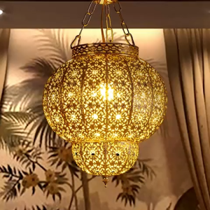 เหล็กศิลปะกลวงออกลูกโคมระย้าคาเฟ่วินเทจกลวงออกโคมไฟมุสลิมทางเดินนวดร้านชาโคมไฟระย้าทองโคมไฟบรรยากาศ