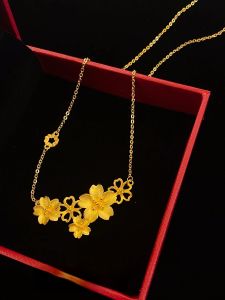 สร้อยคอทองคํา วิธีการดั้งเดิม ดอกไม้บาน ดีไซน์ ชุดแต่งงาน ผู้หญิง เครื่องประดับสไตล์โซ่ไขว้พร้อมฤดูใบไม้ร่วงในสต็อก