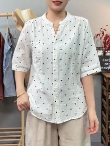 QINGNAER | Loose Age-reducing Korean Casual Big-size Womens Shirt Short-sleeve Blouse
