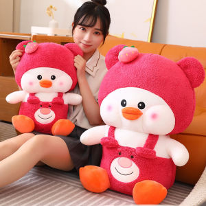 THÚ BÔNG VỊT MÁ HỒNG ÁO GẤU DÂU LOTSO MẪU MỚI LÔNG MỊN CAO CẤP CHO BÉ