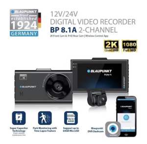 Blaupunkt Dashcam BP 8.1A 2-CH 2K Front Camera 12V/24V Digital Video Recorder 24 Hour Park Monitoring Smart Motion
