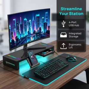 other | Monitor Stand Riser with Storage Drawer Foldable Height Adjustable Computer Desk Shelf Tablet Phone Holder