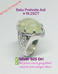 ★Cincin Batu Prehnite Asli ★18.25CT★Silver 925 Ori★葡萄石银戒指