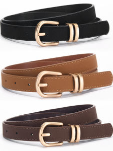 Matte Gold Buckle Skinny Leather Belt Womens Style Light Color Denim Decorative Belt Casual Style PU Material Alloy Buckle