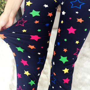 Spring Autumn Womens Printed Elastic Bottoms Pants Outwear Graffiti Lip Star Dots Long Trousers Polyester Spandex Blend