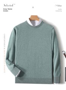 2025 100% Pure Merino Wool Mens Round Neck Pullover Solid Color Plus Size Casual Sweater Autumn And Winter Sports Cashmere Top