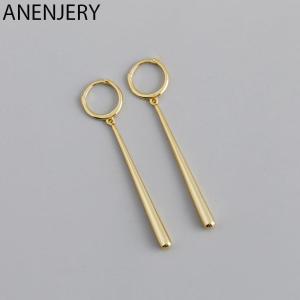 ANENJERY Silver Color Long Strip Hoop Earrings for Women French Gold Silver Waterdrop Earrings Jewelry 2022 New