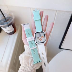 CCLCC 2 Pack Sport Bands+Hard PC Case Cover Compatible with Apple Watch Band 38mm 40mm 41mm 42mm 44mm 45mmSoft Silicone Strap Wristbands Compatible with smart Watch Ultra 8 7 6 5 4 3