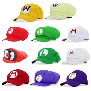 Super Mario Luigi Baseball Cap Octagonal Hat Casual Cotton Snapback Hat for Men Cartoon Anime Summer Hat Streetwear