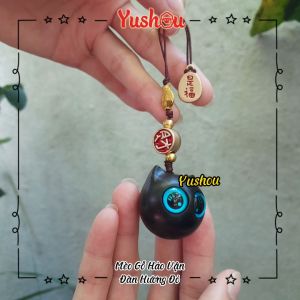 Móc khóa Yushou May Mắn - Thú Gỗ Hảo Vận - Mèo gỗ mắt xanh Có sẵn