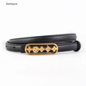 2024 Womens Genuine Leather Belt - Fashion Snap Button Thin Waistband for Dresses & Pants Stylish Adjustable Slim Belt luxury
