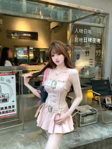 Váy Ngắn Dây Phong Cách Ngọt Ngào Mùa Xuân Pure Desire Design Váy Ngắn Cotton Không Tay Xếp Ly Thường Ngày Mùa Hè