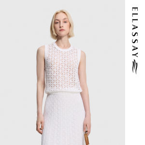 ELLASSAY | New Autumn Sleeveless Round Neck Light Moonbeam Lace Hollow-out Knitted Blouse