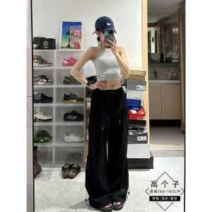 High Waist Wide Leg Workwear Pants Womens Summer Extended Version 175 Taller American Casual Pants Black Design Sense