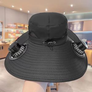 Summer solar-powered fan hat - suitable for both men and women. Two-wheel fan. UV protection sun hat. Outdoor fishing sun hat for fishermen. Wide-brimmed hiking hat.
