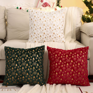 1 PC Christmas Throw Pillow Cover Winter Plush Bronzing Christmas Decoration Living Room