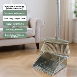 JIFANPAUL | Transparent Luxury Soft Bristle Broom and Dustpan Set for Home Use
