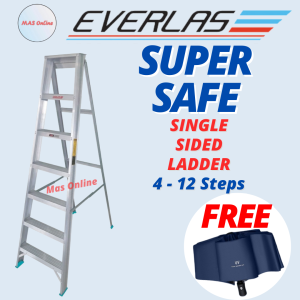 EVERLAS Aluminium Single Sided Ladder Step Ladder 4/5/6/7/8/9/10/11/12 Steps Single Side Ladder Tangga Lipat Stairs Aluminium Ladder Foldable Step Ladder Ladders & Workbenches Folding Stool 楼梯 家用梯子  Material Handling Home Improvement
