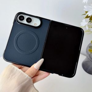 szhaiyu | Carbon Fiber Pattern Magnetic Fold Phone Case for iPhone Duo Cover Soft TPU Shell for Magsafe Charge Anti-knock Back Funda