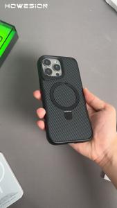 HOWESION Carbon Fiber Texture Shockproof Magnetic Phone Case For iPhone 16 Pro Max /15 14 13 12 Pro Max Metal Stand Cover Matte Protective Case