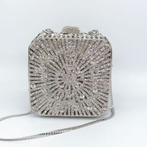 Diamond Wedding Dinner Bag Hollow Metal Hard Box Diamond Bag Banquet Dress Handheld Womens Bag Small Square Box Bag