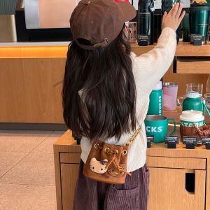 Stylish Vintage Plush Leopard Bucket Bag for Children