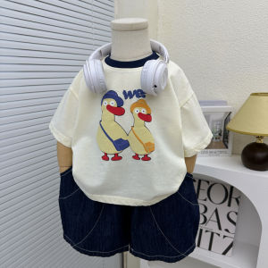 Boys Summer Short Sleeve T-Shirt Loose Fit Cartoon Print Lightweight Breathable Cotton Top for Kids And Children