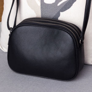 Fashionable Simplistic Soft Cowhide Crossbody Bag for Women New Style Hong Kong Single Shoulder Small round Bag Leisure Zipper Closure