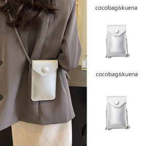 Fashionable Silver Chain Crossbody Bag Womens Mobile Phone Bag Summer 2025 COCOBAG & KUENA Soft PU Leather Pure Color