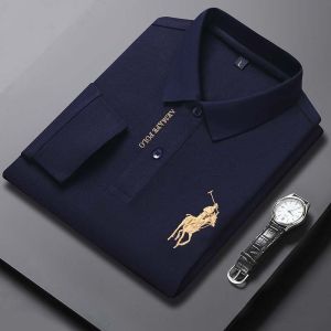 เสื้อยืดคอตั้งเสื้อโปโลเสื้อโปโลธุรกิจเสื้อโปโลผู้ชายเสื้อโปโลแขนยาวผ้าฝ้าย