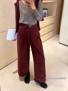 Ankela High Waist Red Denim Jeans Women Spring Autumn Loose Wide Leg Pants Folded Design Slimming Effect Nine Points
