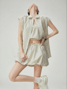 XIAODADEHUA | Summer Suit Set Sleeveless Stripe Vest Shirt and Skirt