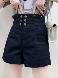 LINGLONGDAI | High Waist Thin Denim Shorts Women Summer New Ageless Casual Wide Leg Black A-Line Hot Pants Trendy Ins Shorts Straight Leg Pants