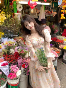 French Floral Print Tea Break Dress Womens Early Autumn 2024 Elegant Long Sleeve A-Line Gown with Waist-Cinching Flounce