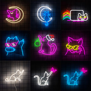 Cool Cat พร้อมแว่นตาป้ายนีออนสําหรับตกแต่งผนัง Moon Cat USB LED Neon Light Sign สําหรับ Preppy Room วันเกิด Party ตกแต่ง