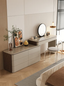 Minimalist Wabi-Sabi Style Dressing Table with Storage 伸缩实木