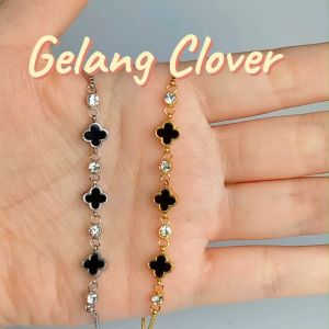Gelang Tangan Wanita Titanium Anti Luntur & Anti Karat Model Serut Clover Terbaru