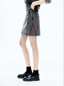 Juicy Couture | Vintage Distressed Denim Skirt Zipper Patchwork