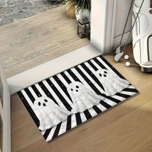 VIKAMA Happy Halloween Doormat Non-Slip Entryway Holiday Decor Rug with Ghost and Pumpkin Design Bathroom Mat Home Decor