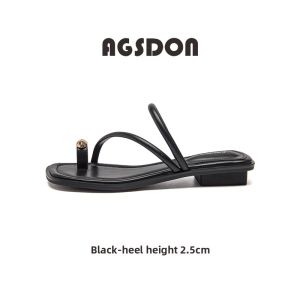 Agsdon l Summer Fashionable Outdoor Sandals for Women Black Low Heel