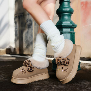 Giày Lười Cotton Hoạt Hình Dễ Thương Cho Nữ Mùa Thu Đông Ngoài Trời Đế Dày Ấm Áp Lông Mèo KT Đế EVA Chống Trượt