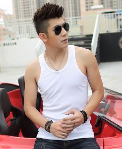 New Mens Cotton Slim Vest Sports Summer New Youth Stretch Undershirt Breathable Gold 2