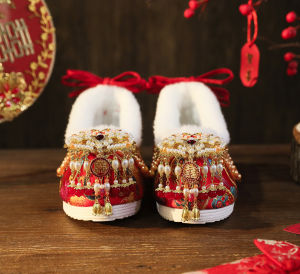 Handmade Chinese Style Wedding Shoes Red Embroidered Bride Shoes Womens Fashion Single Shoes Increased Height Inner Princess