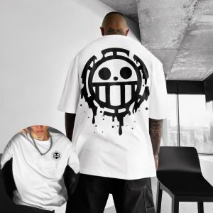 Bandai | One Piece Mens T-shirt Trafalgar Law Summer Autumn Japan Anime Boys Clothing Short-sleeved Retro Brand Parent-child Clothing