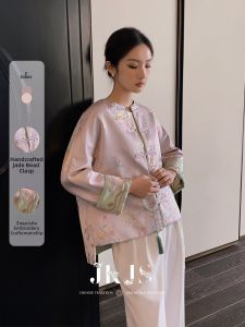 JK&JS | Custom Damask Silk New Chinese Style Pink Traditional Shirt